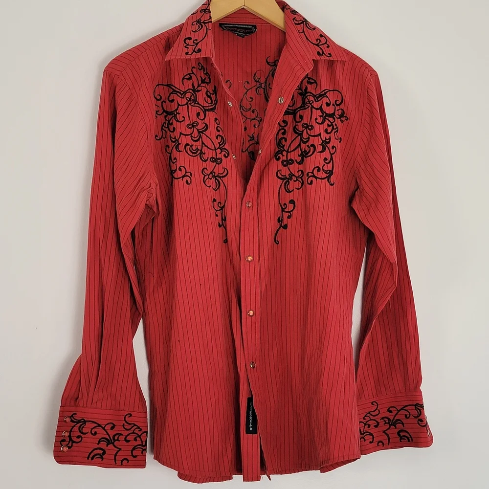 PatronCito Shirts Mens S Red  Pearl Snap Western Embroidered Charro Cowboy